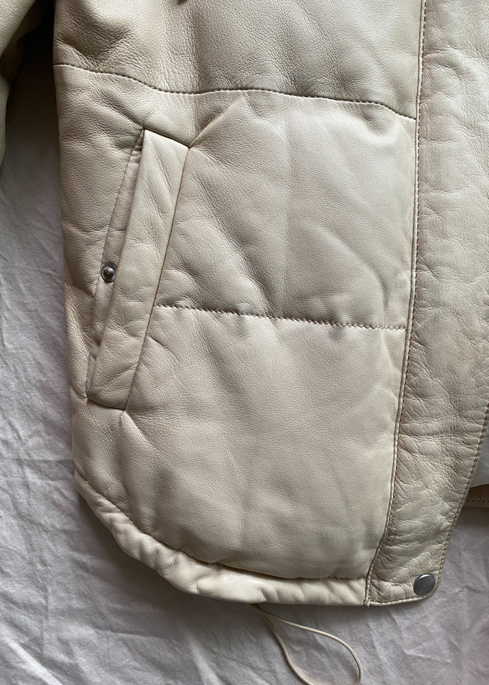 Miranda's Cream Leather Puffer Jacket