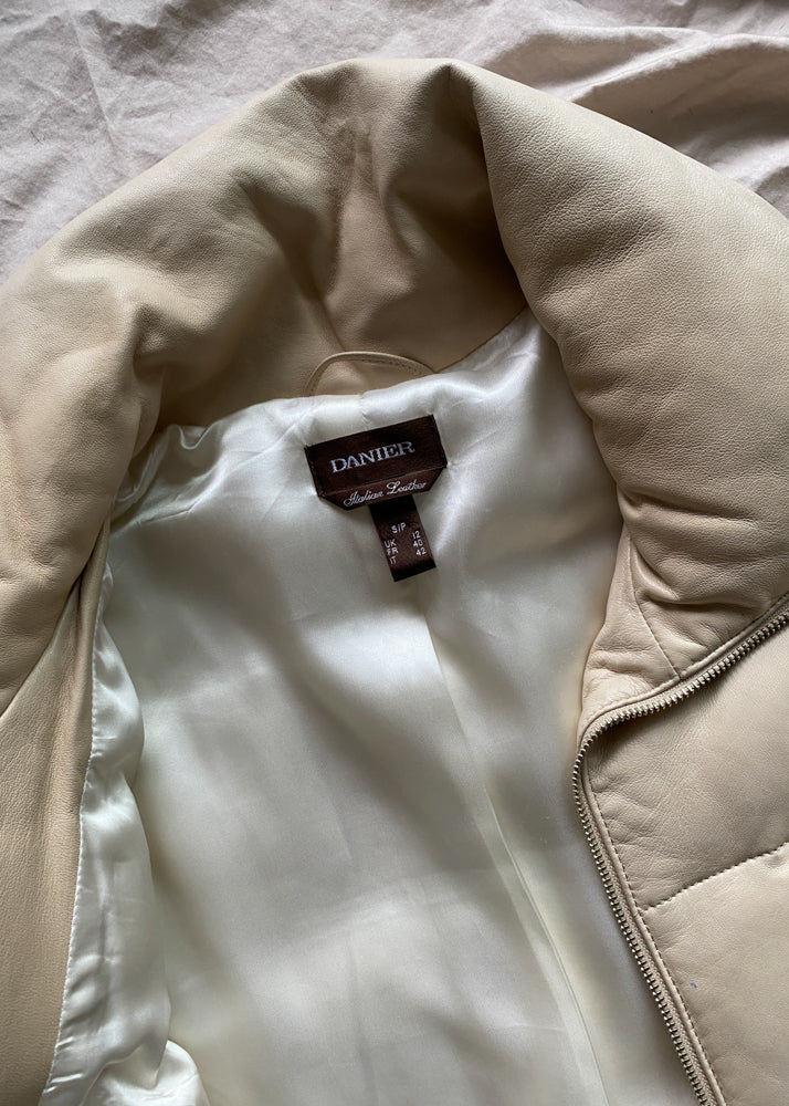 Miranda's Cream Leather Puffer Jacket