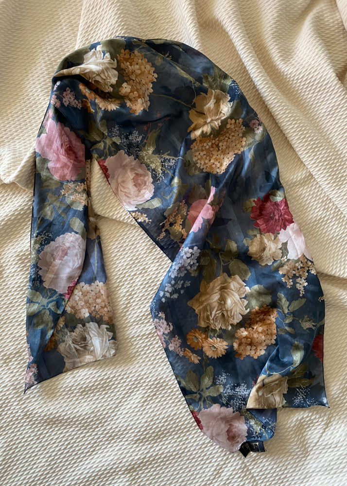 Jane's Blue and Gold Floral Scarf