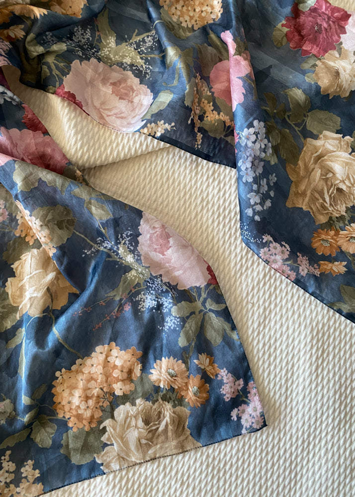 Jane's Blue and Gold Floral Scarf